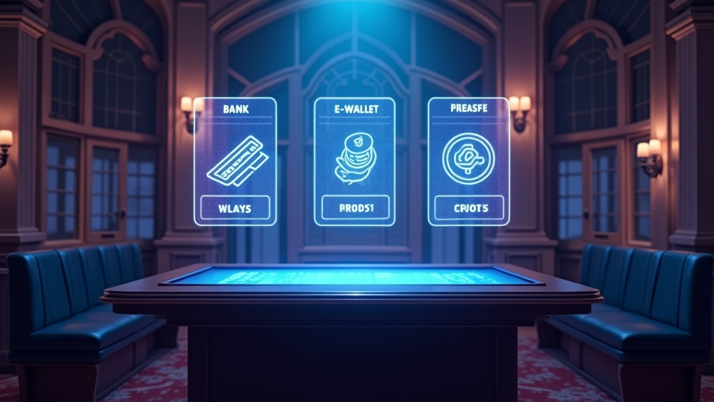 Panel con distintos métodos de pago en un casino online oscuro