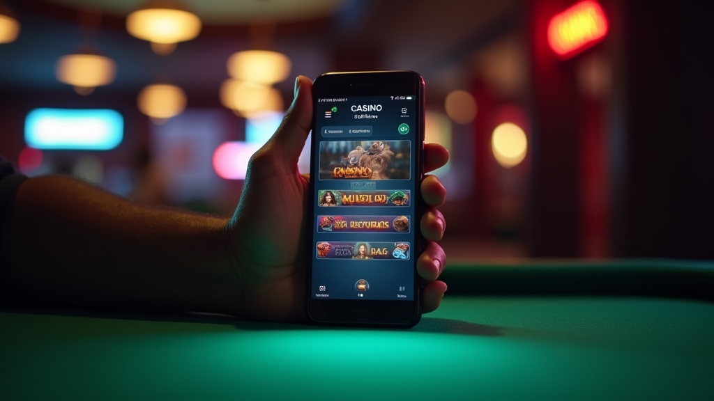 Interfaz de casino adaptada al móvil en un teléfono sobre una mesa de juego